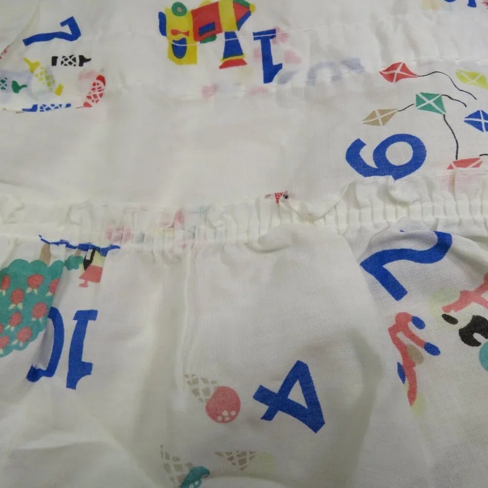 Vintage Child's White w Numbers Frilly Ruffle Valance (2) panels 10